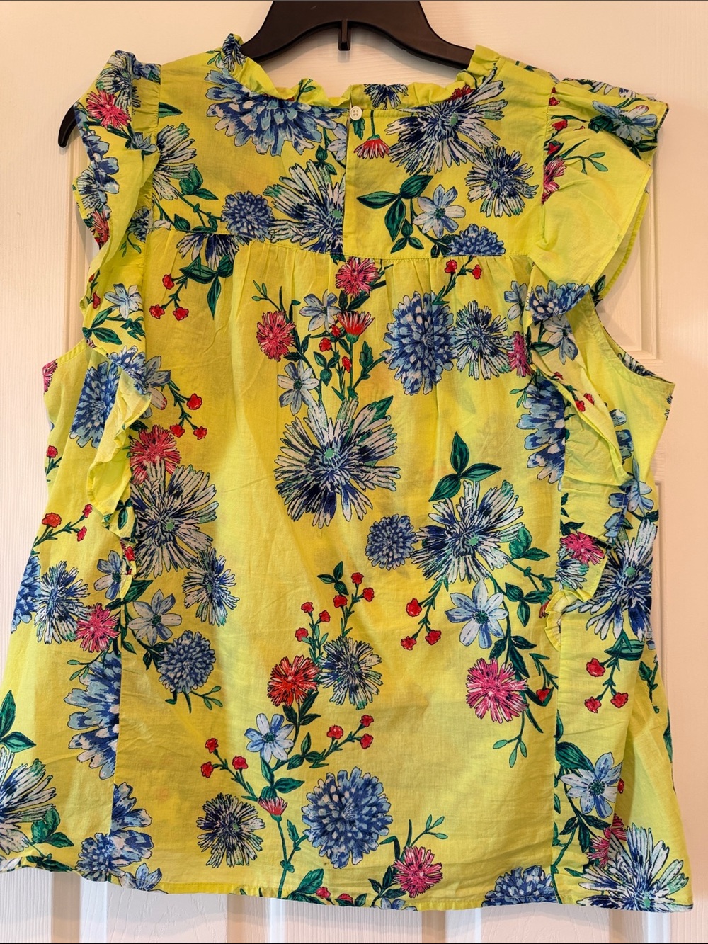 LOFT Lime Yellow Floral Ruffle Top - Picture 4 of 5